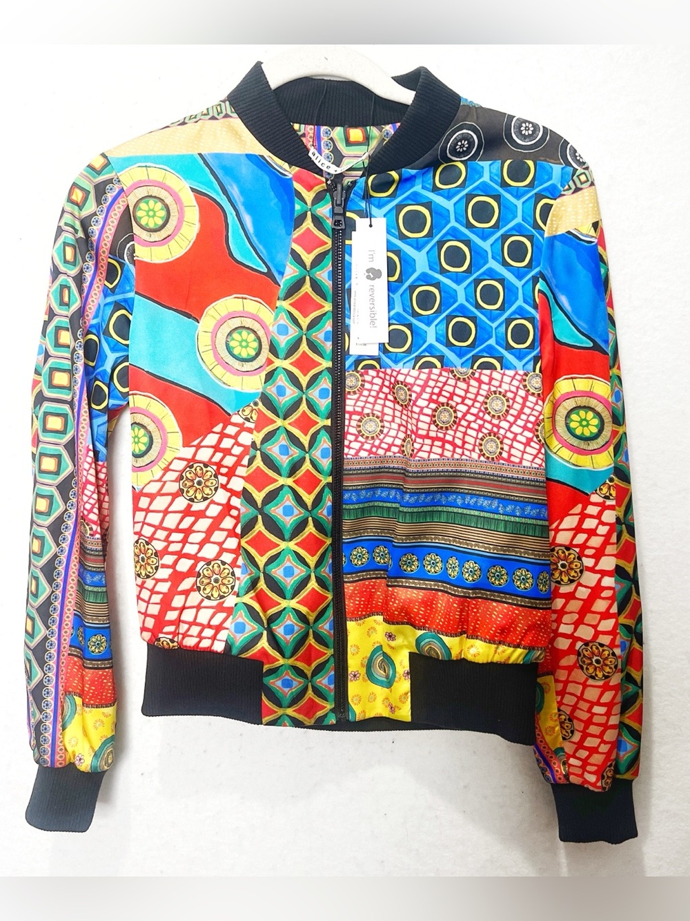 NWT Alice + Olivia Multi Vista Reversible Bomber Jacket Geometric Sz Small - Picture 3 of 8